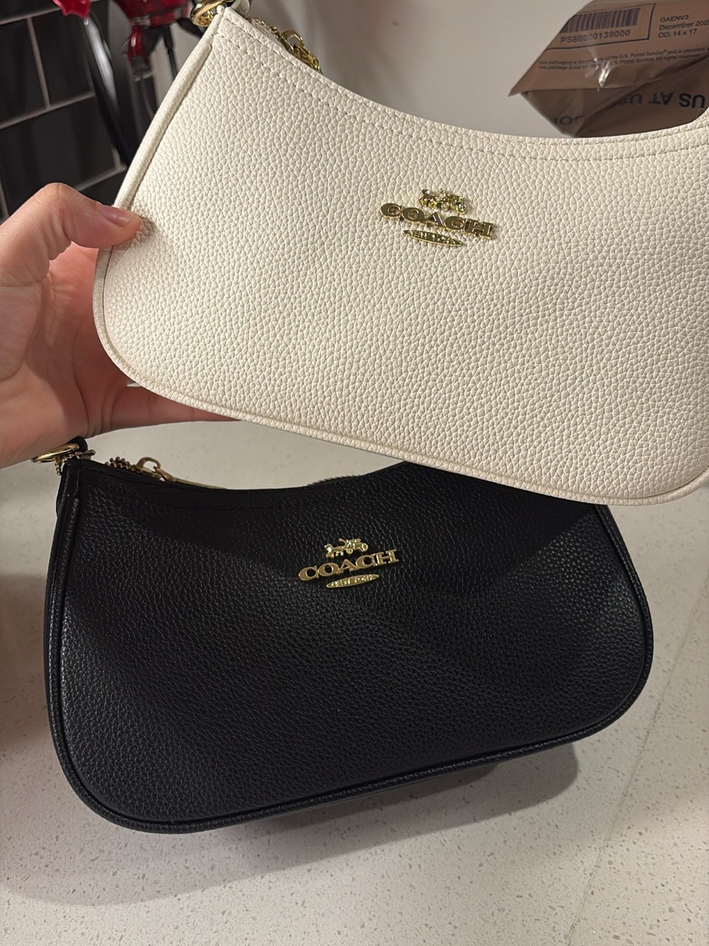 Coach Pebbled Leather Shoulder Bags in White and Black